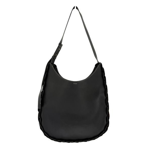 Chloe Darryl Hobo Bag Black Grained Leather Large Tote Shoulder With Pouch Auth - Picture 2 of 16